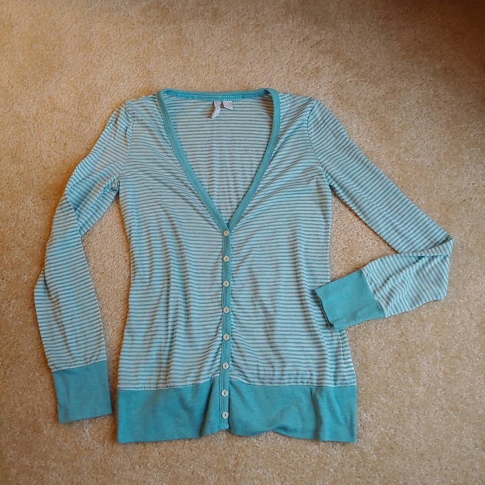 Old navy blue & white striped button down cardigan
